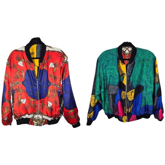 Vintage Reversible 80's 90’s Picasso/Baroque Wearable Art Boxy Bomber Jacket XL - Picture 1 of 8